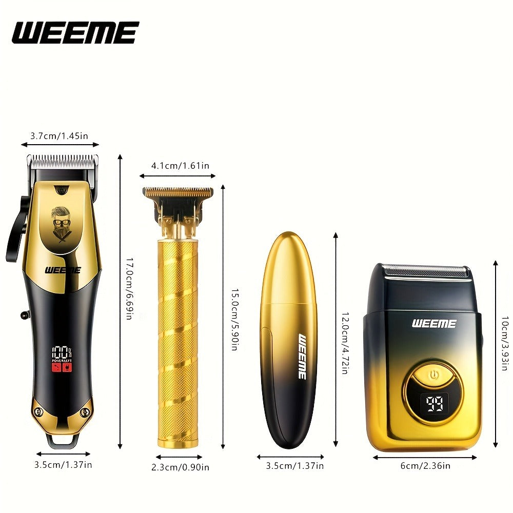 [Valentines Day Gift] WEEME 4pcs 3pcs 2pcs Set Golden Blue Black Silver Hair Clipper for Men - USB Rechargeable Hair Cutting Kit Including Electric Razor, T-Blade Trimmer, 8 Limit Combs, USB Cable, Cleaning Brush and Combs - Valentines Day Gift Items