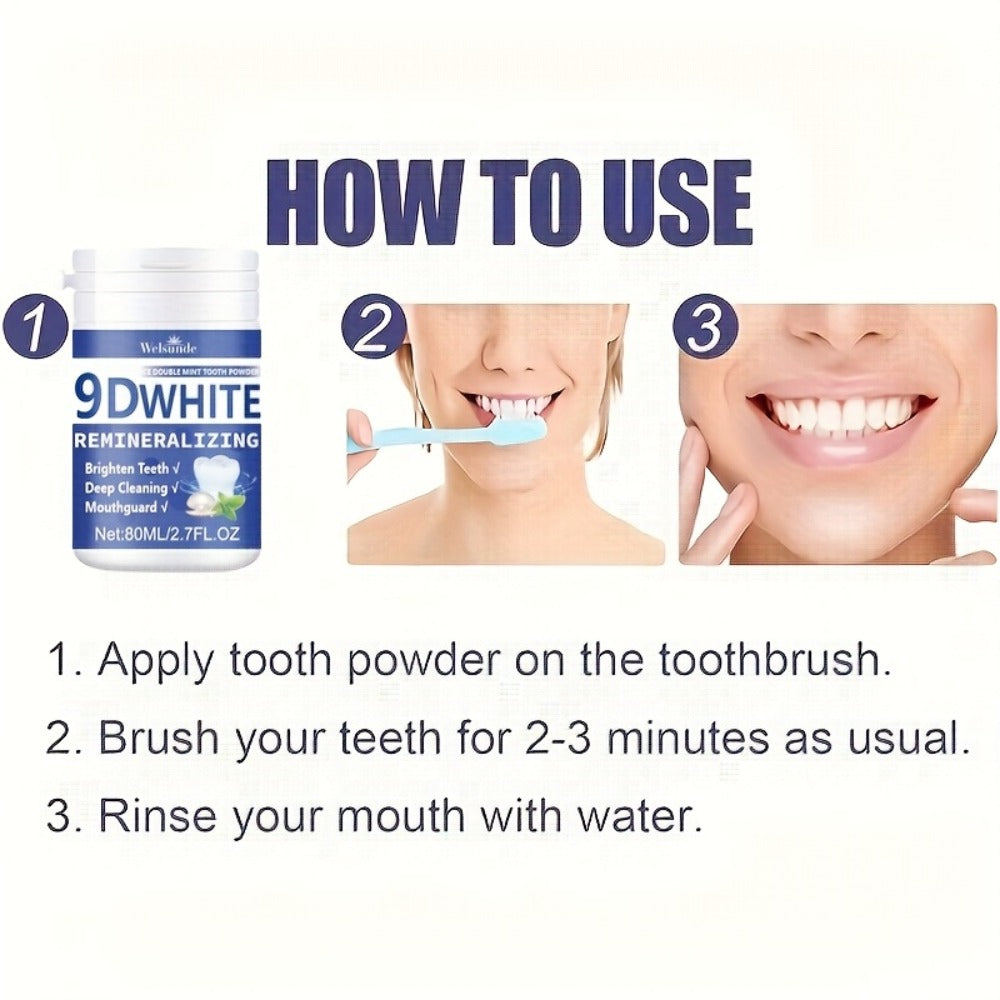 3pcs 9D White Remineralizing Hydroxyapatite Tooth Powder | 8.12oz/8. 1fl. Oz, Deep Cleaning & Mint-Flavored & Fresh Breath, Ideal for Oral Health & Hygiene, Tooth Brightening Powder for Both Men And Women, Ideal for Daily Deep Cleaning of Teeth