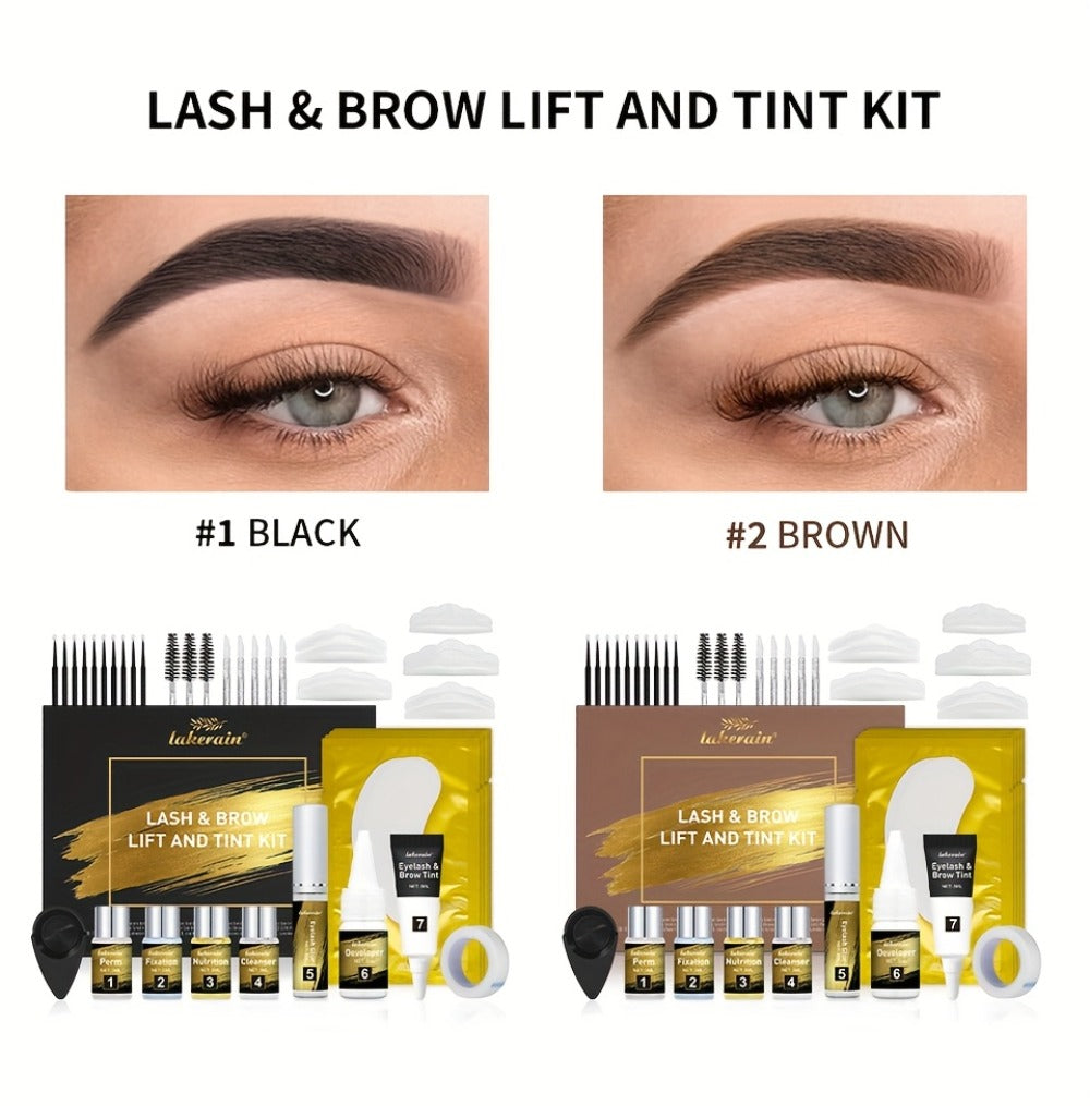 Lash and Brow Lift Tint Kit Brow Lamination Eyelash Perm Set - Long-Lasting Fuller-Looking Lashes & Brows Salon or Home Use Easy DIY Tint Dye Kit Black Brown