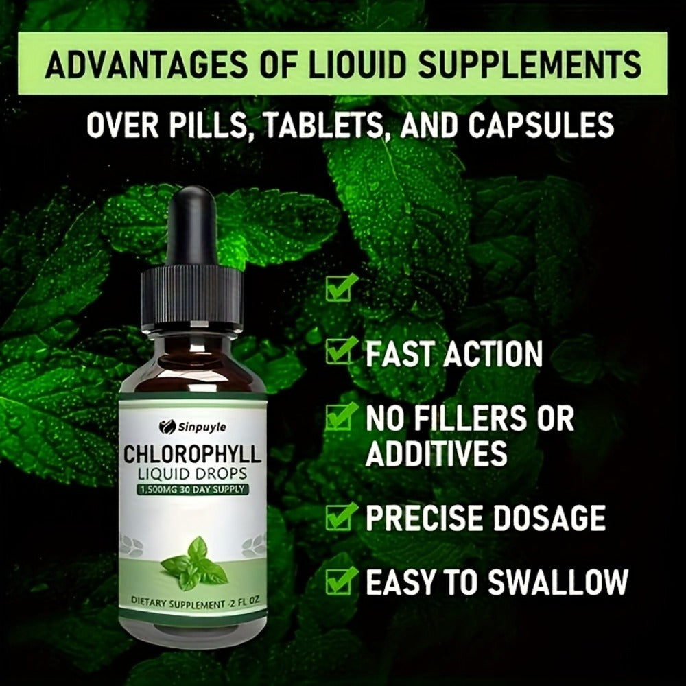 Chlorophyll Liquid Drops - Immune Support, Internal Deodorizer & Skin Health Supplement, 4 Month Supply, Natural Mint Flavor