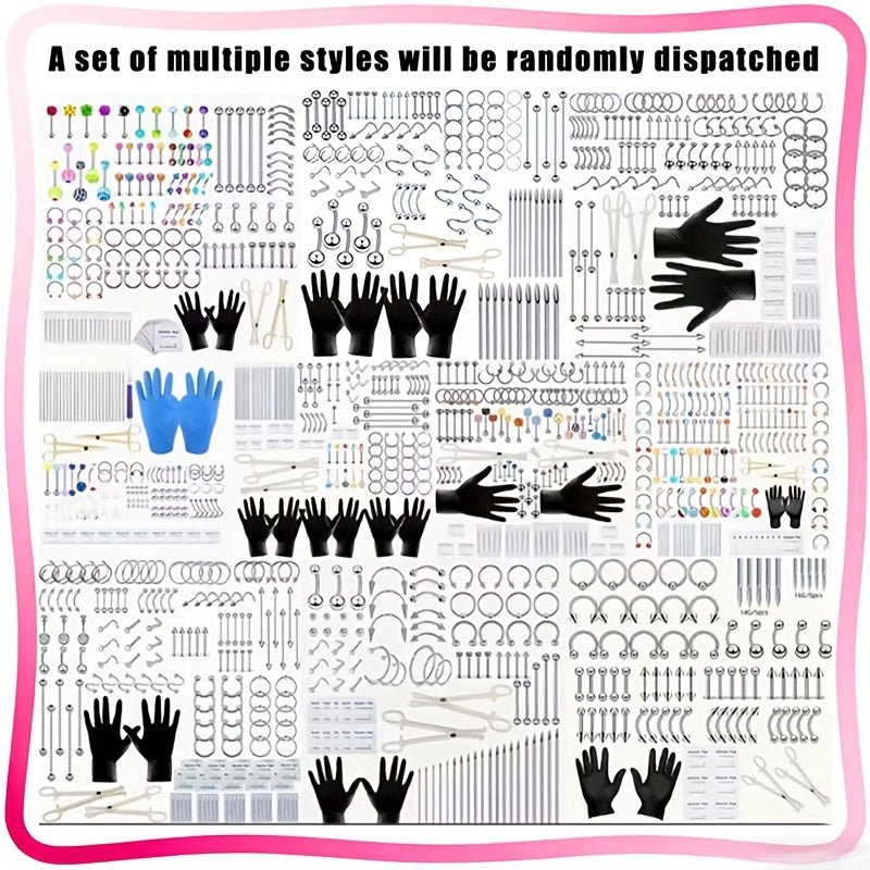Piercing Kit Stainless Steel Professional Body Piercing Set with Needles Clamps and Piercing Tools Complete DIY Home Piercing Supplies for Ear Nose Navel Lip Tongue Piercing