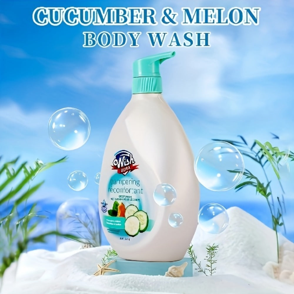 [Body Wash for Men & Women] 33.8fl.oz Body Wash for Men & Women, Long-Lasting Fragrance, Notes of Cucumber & Melon Flavor, Deep Cleaning, Make the Skin Smoother, Effectively Remove for Removing Stubborn Dead Skin, Excess Oil, Black * White Heads