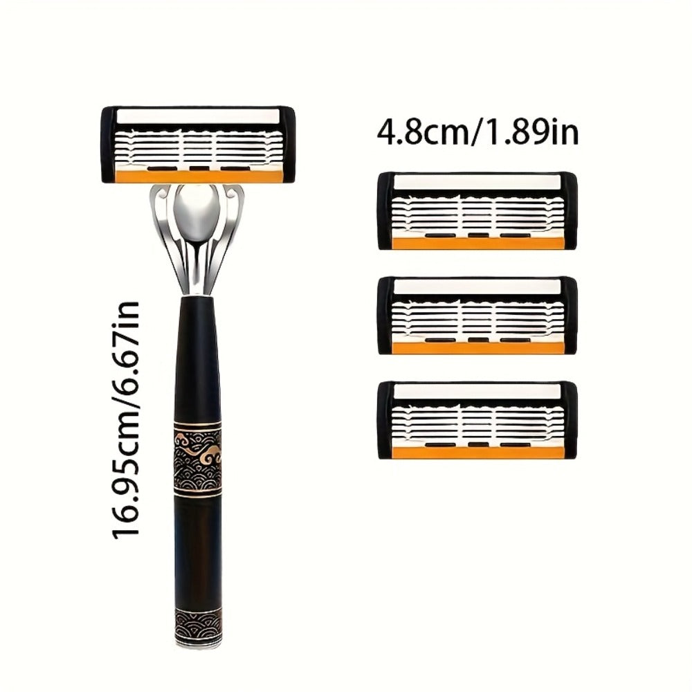 High-End Razor Featuring Six-Layer Blades, a Comfortable Half Handle, And Options for 6, 12, 24, 30, Or 36 Refills, Designed for Men'S Smooth And Accurate Grooming