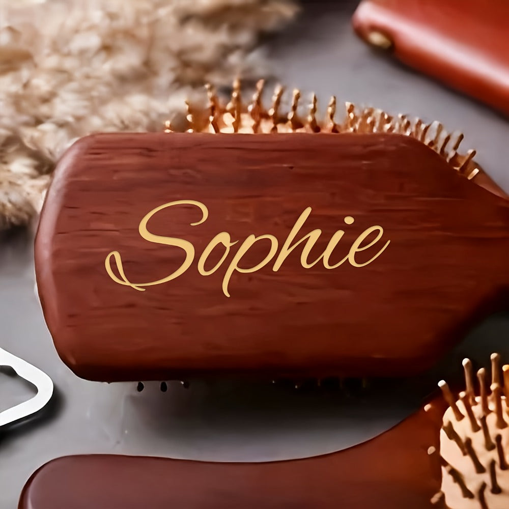 1pc Personalized Engraved Wooden Hair Brush | Custom Name Comb Crimson Handmade Bridesmaid & Wedding Party Gift Suitable for Women 15+ | Mother's Day Gift | Teacher's Day Gift