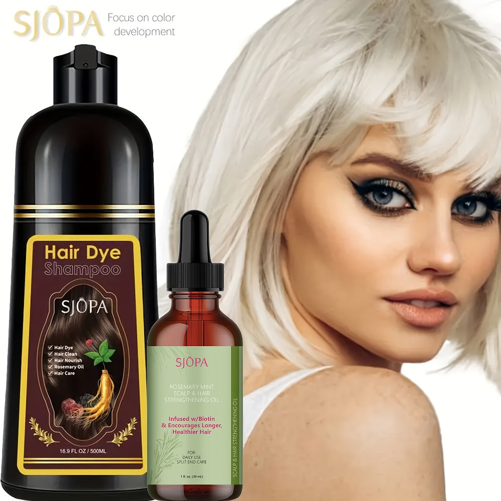 Hair Dye Kit 3-in-1 Color Shampoo with Rosemary Hair Oil - Natural Safe Formula Quick Coloring Gentle on Skin Unisex 500ml Black Brown Red Purple Silver Multi Color