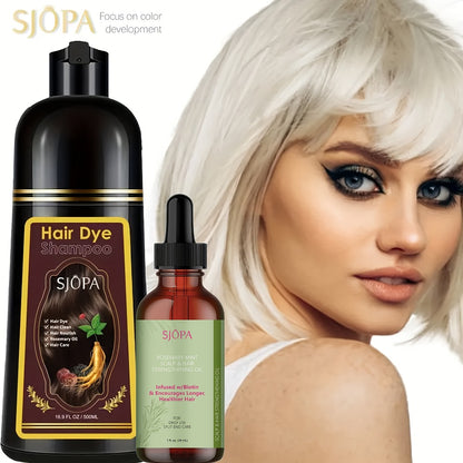 Hair Dye Kit 3-in-1 Color Shampoo with Rosemary Hair Oil - Natural Safe Formula Quick Coloring Gentle on Skin Unisex 500ml Black Brown Red Purple Silver Multi Color