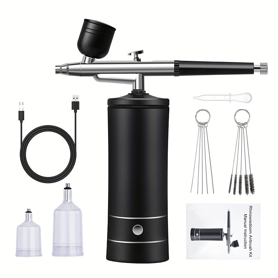 USB Rechargeable  Airbrush Kit: Portable, Versatile, And Safe Compressor for Crafts, Tattoos, Cake Decorating & More with Cleaning Kit