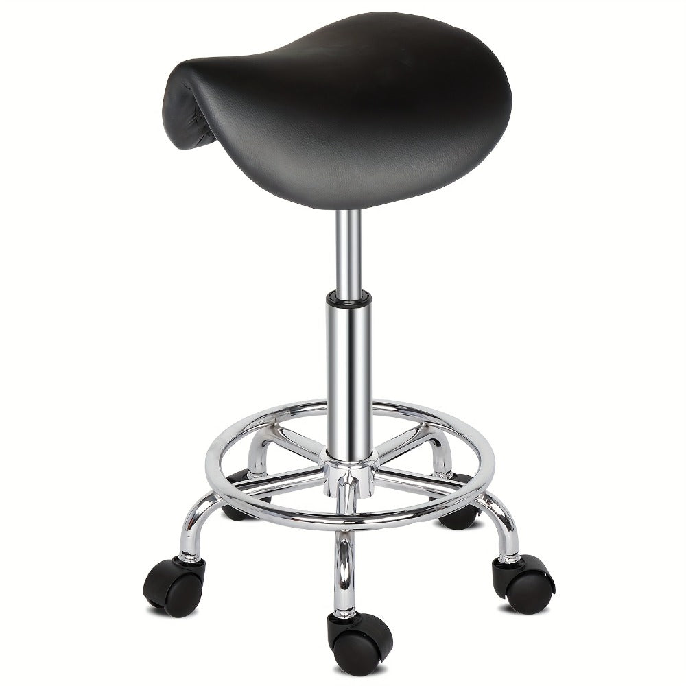360-Degree Round Salon Stool with Backrest And Lines, Professional Adjustable Height Salon Stool, Modern Bar Stool Swivel, Armless Bar Chair for Kitchen, Dining Room, Living Room, Bistro, Spa
