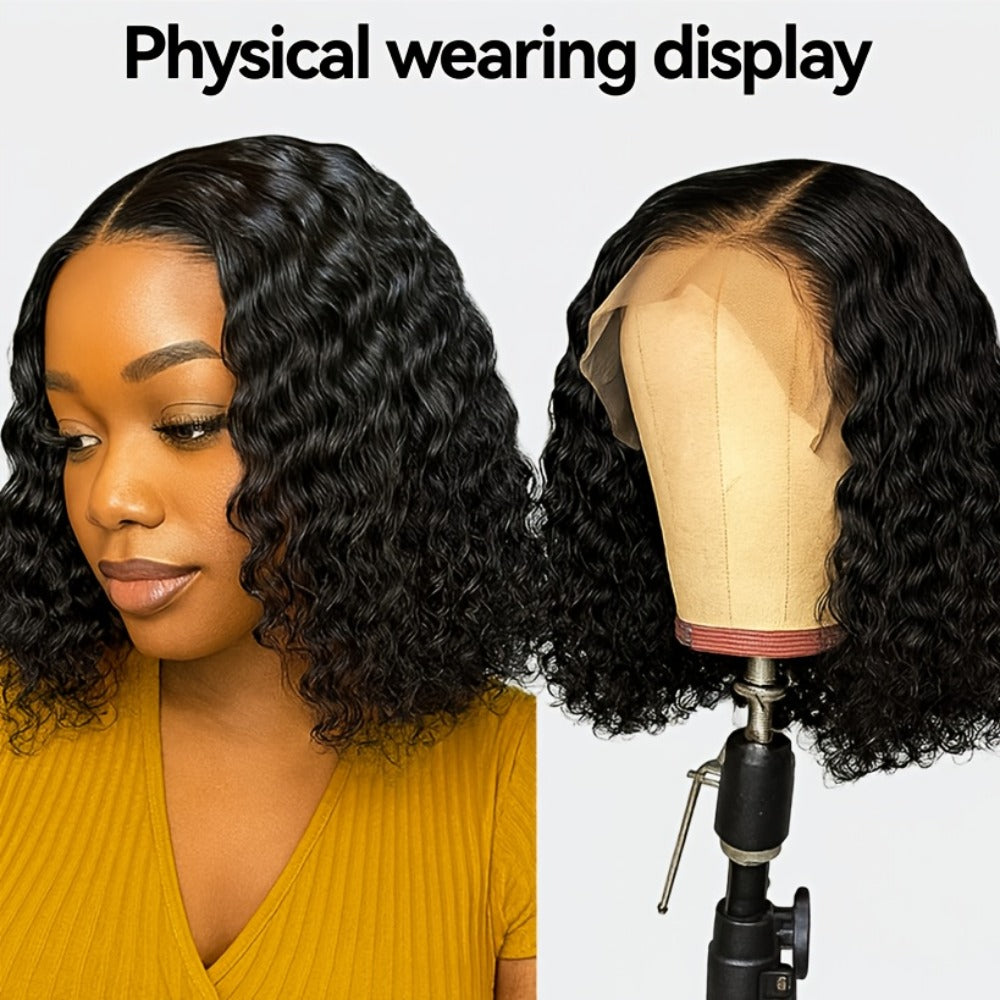 Glueless Deep Wave Lace Front Wig 14 Inch for Women Preplucked, Beginner Friendly, Summer Ready Style