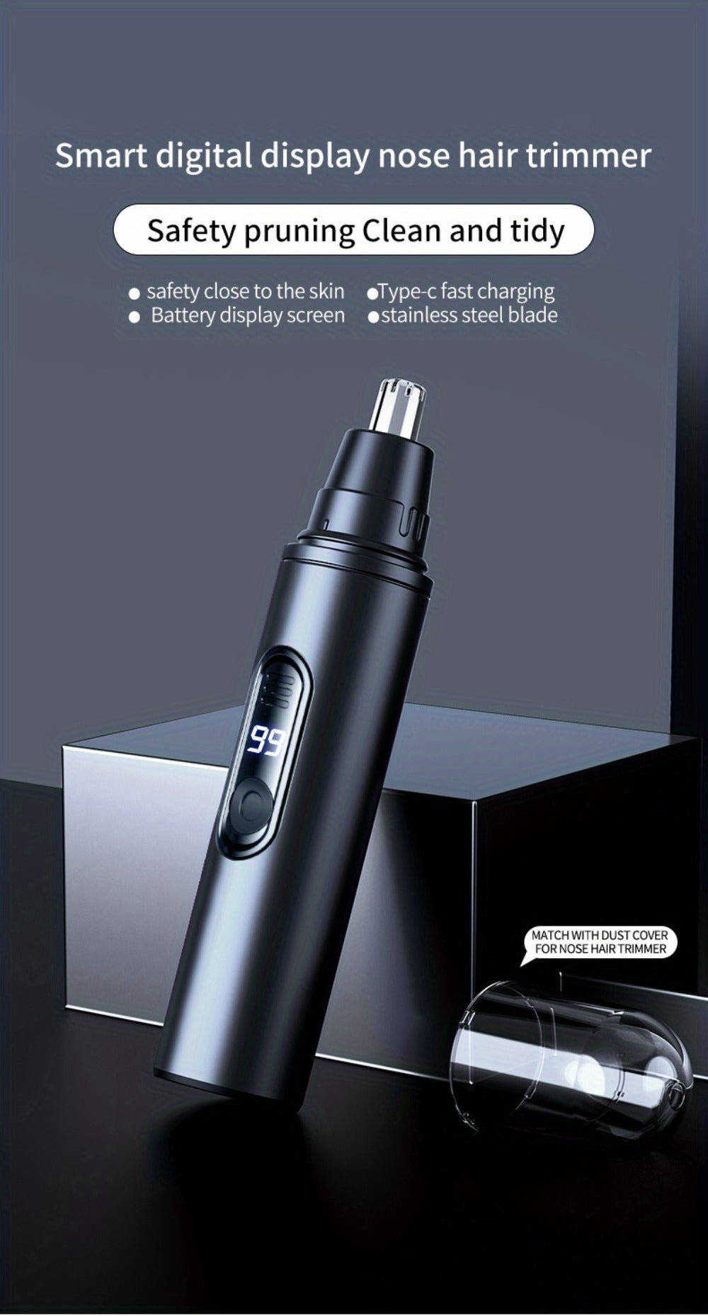 Electric Nose Hair Trimmer, Painless Facial Hair Removal Device for Men And Women - with LED Display Screen, USB Charging, Suitable for Trimming Nose Hair, Ear Hair, Eyebrows, Etc
