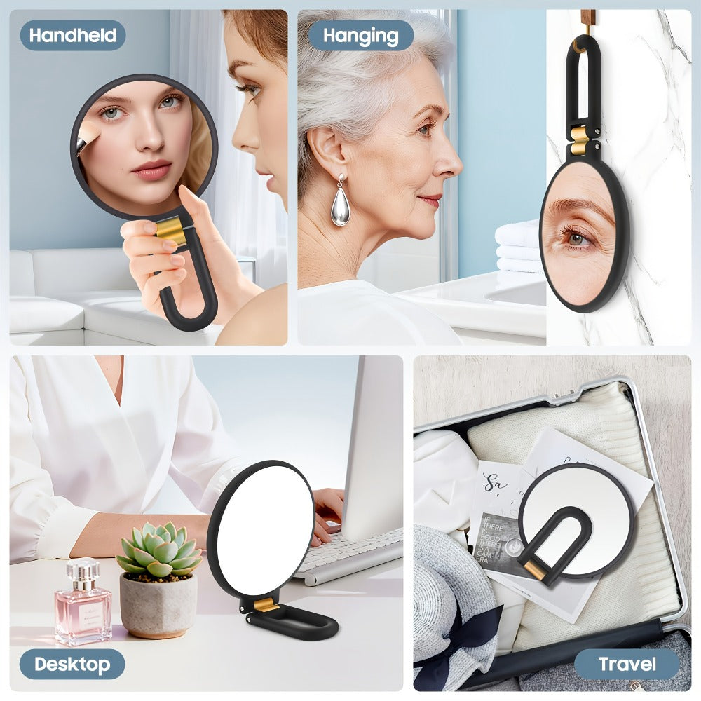 80X Handheld Magnifying Mirror with 1X 80X Magnification, 360° Adjustable Handle Portable Travel Mirror for Makeup Skincare Beard Trimming, Compact Beauty Mirror Gift for Women