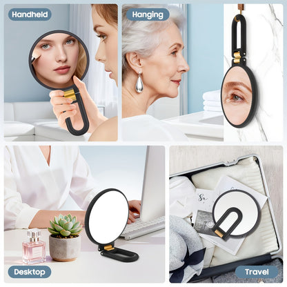 80X Handheld Magnifying Mirror with 1X 80X Magnification, 360° Adjustable Handle Portable Travel Mirror for Makeup Skincare Beard Trimming, Compact Beauty Mirror Gift for Women