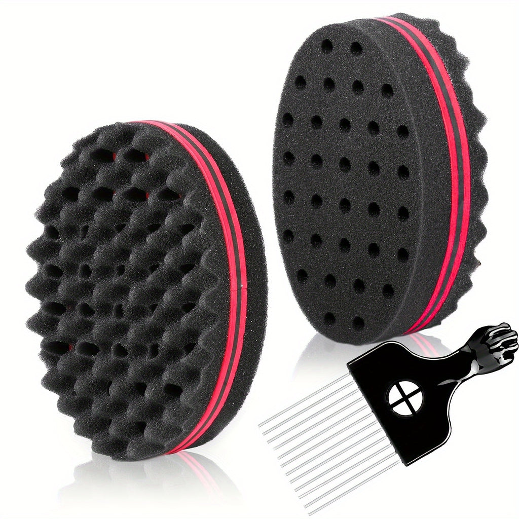 Set of 2: Sponge-Shaped Brush And Styling Comb for Short Black Hair.