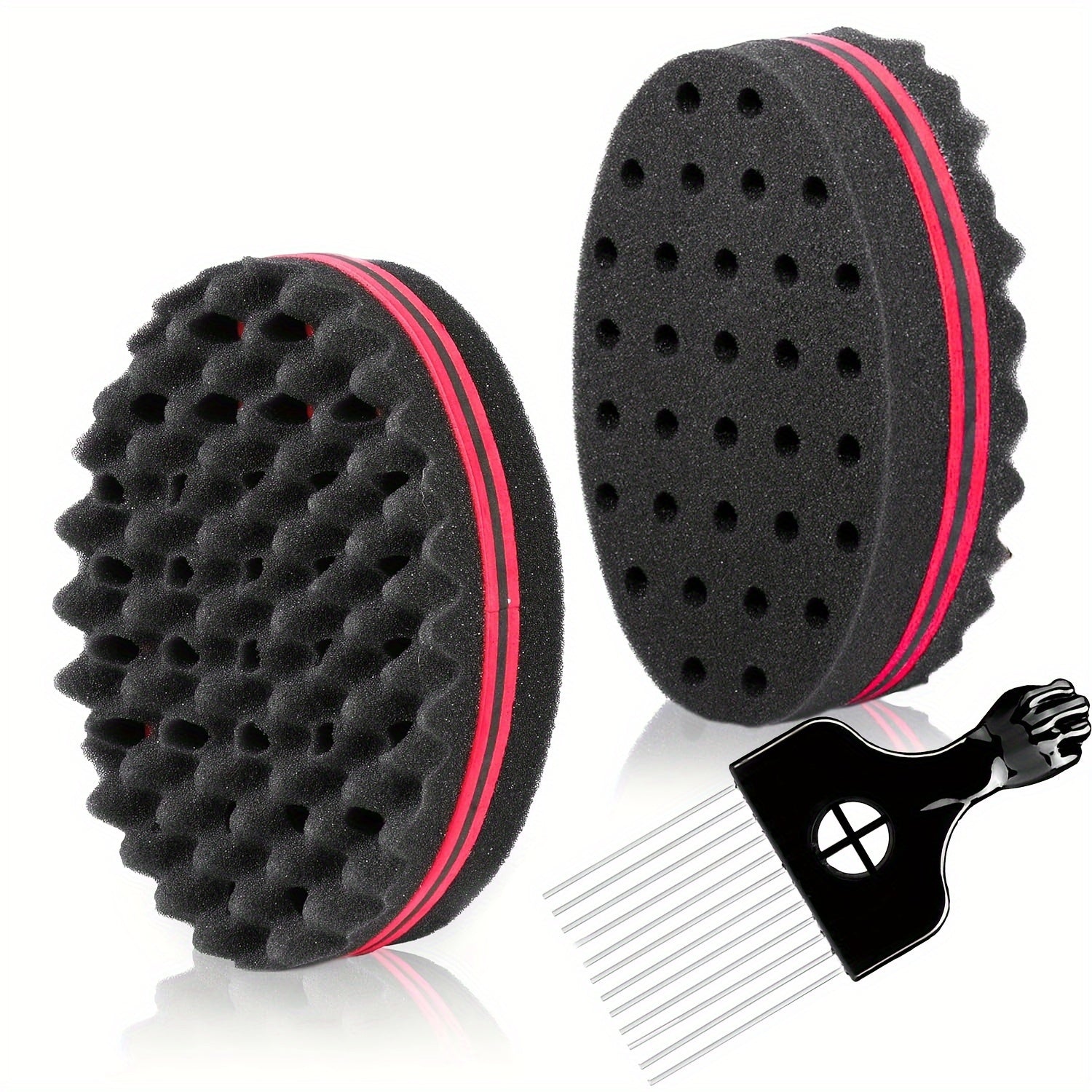 Set of 2: Sponge-Shaped Brush And Styling Comb for Short Black Hair.