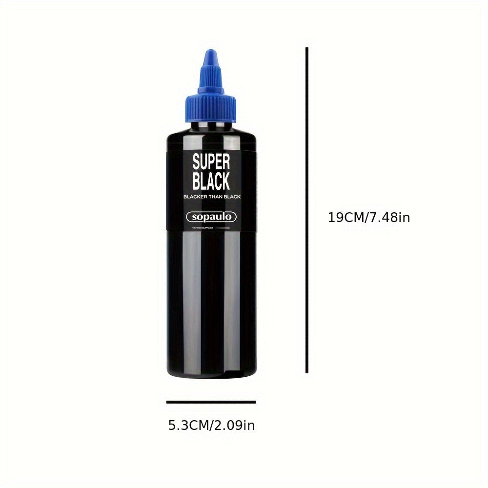 Super Black Tattoo Ink, 8oz - Ultra Dark Liquid Body Paint with Intense Black Color Tone, Enhanced with Large Particles for Lasting Effect