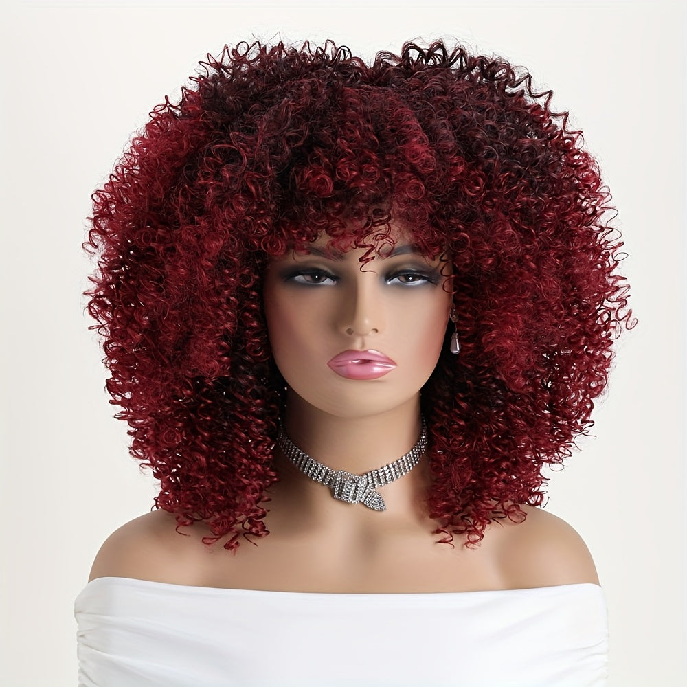 16-inch Short Curly Afro Kinky Curly Red Wig, Women's Fashionable and Elegant Stretchable Net Synthetic Fiber Hair Replacement Wig for Women, Heat-Resistant Fiber Wig Suitable for Daily Wear, Cosplay, Parties, Music Festivals, Weddings, and Balls