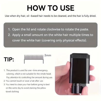 Disposable Hair Root Touch-Up Stick 2pcs - Portable Gray Coverage Hair Dye Stick with Plant-Based Squalane | Long-Lasting | 3 Shades | All Hair Types
