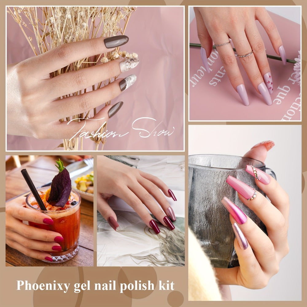 PHOENIXY 36pcs Gel Nail Polish Kit with 36W U V LED Nail Light, Pink Red Purple Black Brown Blue Gel Nail Kit Manicure Tools