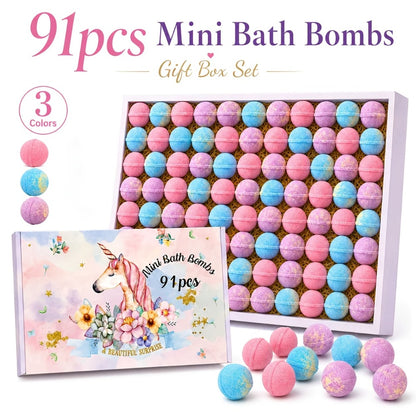 Mini Bath Bombs Gift Set 91 Pack - Colorful Fragrant Bath Fizzies 15g Each, 3 Scents Assorted | Bulk Holiday Gift for Birthdays, Christmas, Easter, Halloween & Valentine's Day