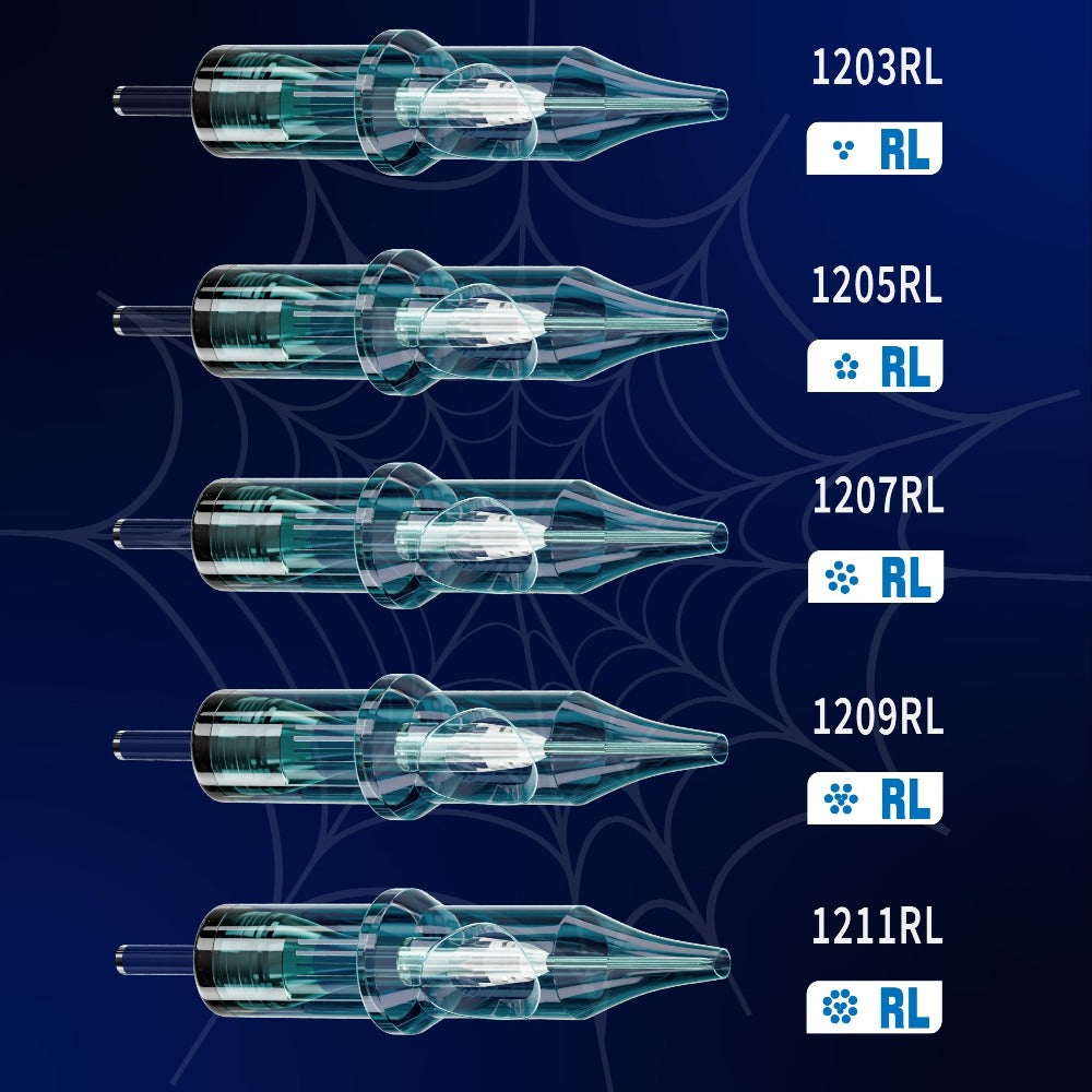 Tattoo Cartridge Needles Mixed Sizes 50pcs — Round Liner Shader Magnum Disposable Sterilized Safety Needles for Tattoo Machine Pen Professional Body Art Supplies