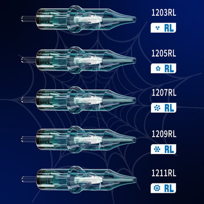 Tattoo Cartridge Needles Mixed Sizes 50pcs — Round Liner Shader Magnum Disposable Sterilized Safety Needles for Tattoo Machine Pen Professional Body Art Supplies