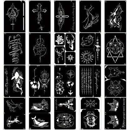 Tattoo Stencil Kit Reusable | Airbrush Temporary Tattoo Stencils for Adults & Kids | Whale Dolphin Cat Deer Wing Crown Cross Moon Sun Designs | Beach Festival Party Body Art Set