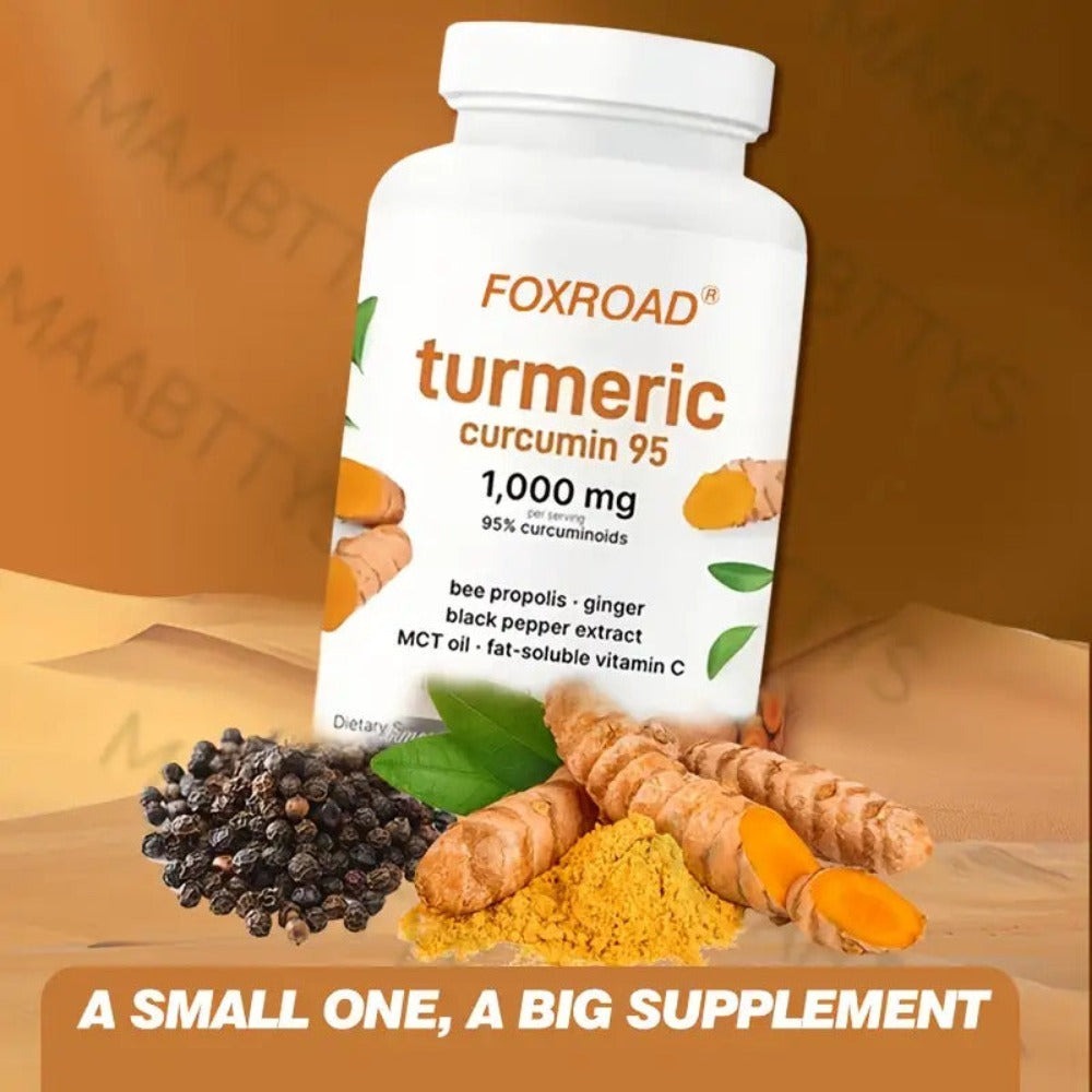 Capsules Containing Turmeric in a 6-In-1 Formula, Providing a 120-Day Supply with 120 Capsules, Featuring 95% Natural Active Curcumin, Abundant in Vitamin C And Probiotics! A Must-Have for Every Home And an Ideal Present!