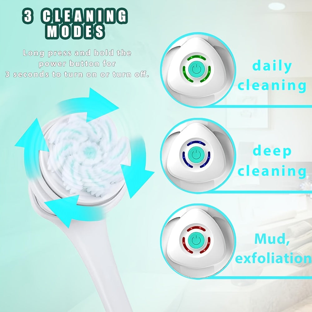 6-in-1 Rechargeable Electric Shower Brush Set for Full Body Cleansing And Vibrating Back Scrubber- Removable Long Handle And Exfoliating Brush- Rotating Shower Facial Brush Head- for Deep Cleansing And Exfoliation- Gift for Girlfriends