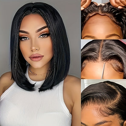 Bob Wig Human Hair 4x4 HD Lace Closure Glueless Short Straight Bob Pre Plucked Pre Cut Lace Put On and Go Natural Black Natural Hairline Women 8 10 12 14 Inch