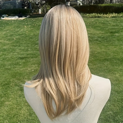 Synthetic Wig Platinum Blonde Layered Long Straight - Gradient Color Chemical Fiber Wig for Women Daily Party Festival Cosplay 20 Inch