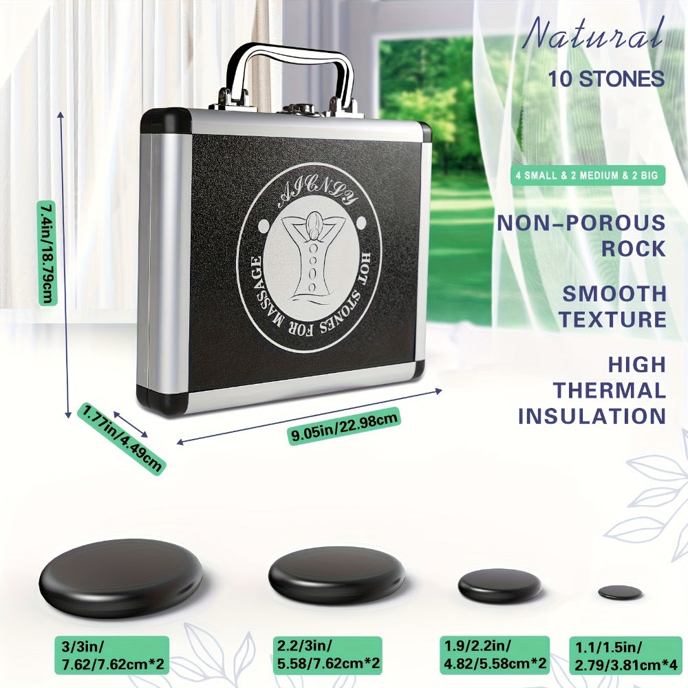 Hot Stones Massage Set With Temperature Adjustment-10pcs Hot Stones With Heater Kit, Professional Massage Tool For Spa