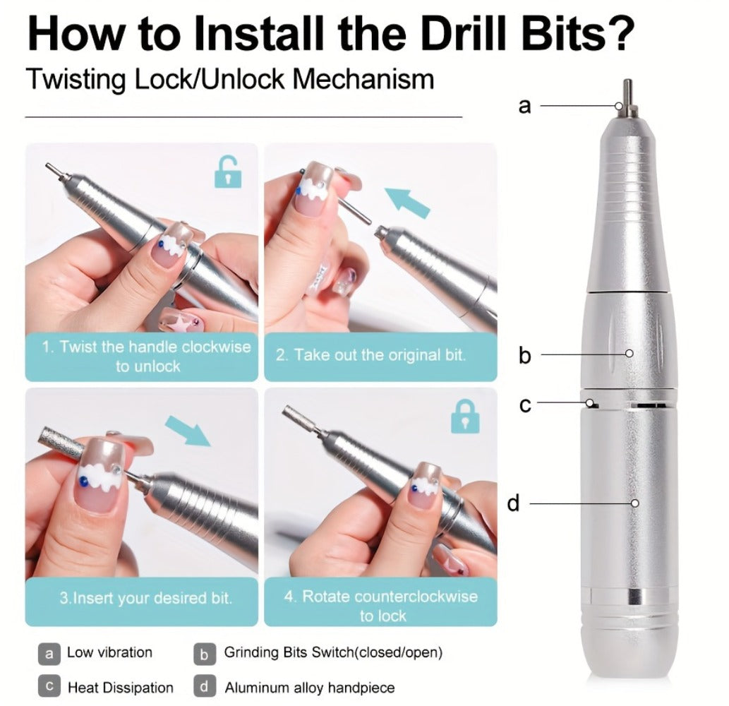 45000RPM Adjustable Speed Low-noise Nail Drill Cordless Display Power Portable Nail File Nail Grinder Suitable for Home Nail Salon Gel Nail Polishing for Nail Salon And Home