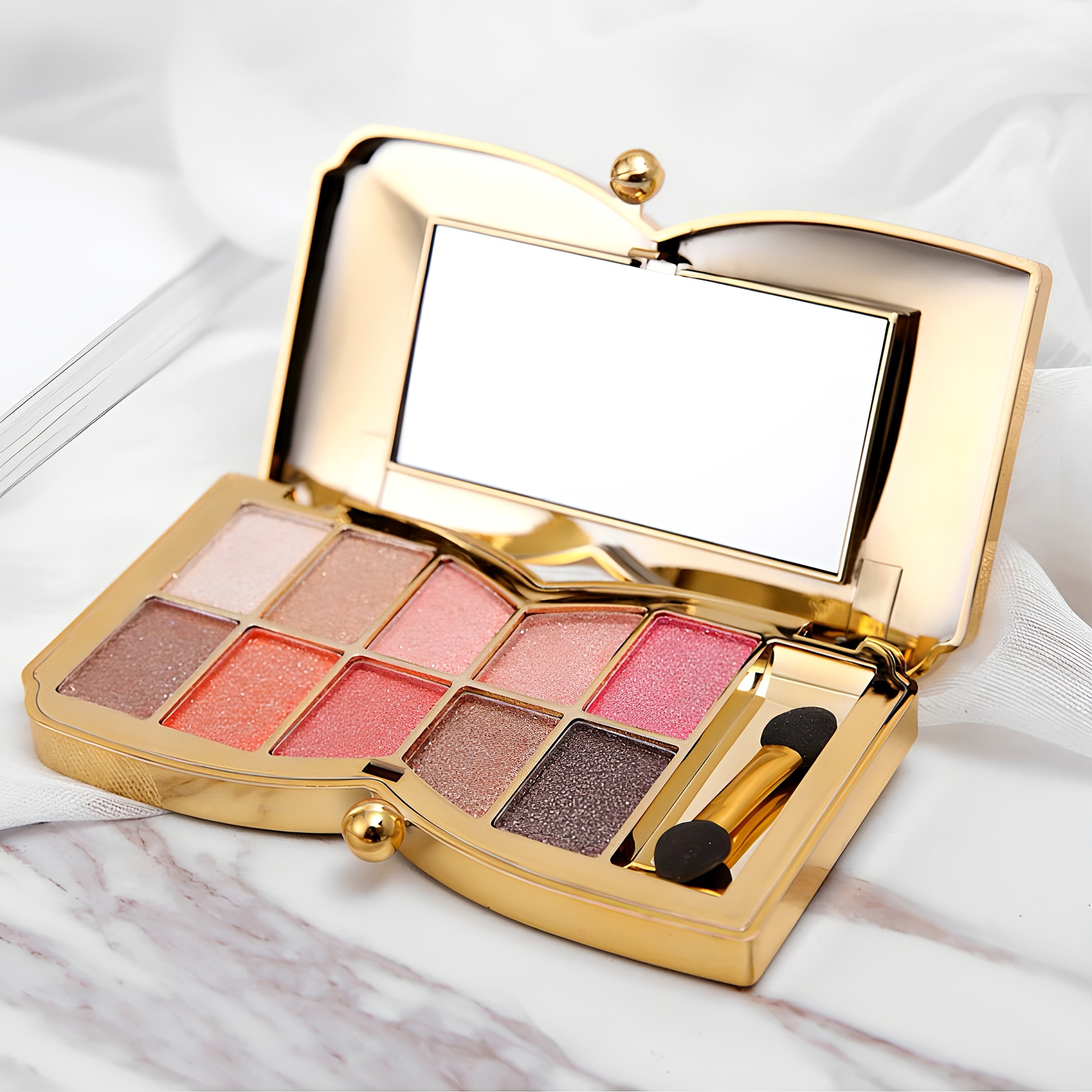 10-color Luxury Shimmer Eyeshadow Palette With Brush And Mirror, Matte And Pearlescent Eyeshadow Palette, Long-lasting And Easy-to-apply Eyeshadow, Create Gorgeous Looks For Music Festivals, Easter, And Queuing