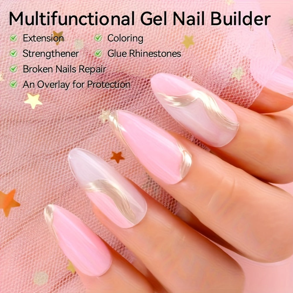 All-in-One Poly Nail Gel Kit: 6 Colors (Clear, Pink, White) Hard Builder Gel for Nail Extensions & Thickening - Long-Lasting Salon & Home Use Nail Strengthening System, French Manicure Solution for, brittle, thin Nails