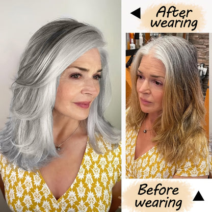 Grey Wig for Women Long Layered Silvery Wavy Synthetic Wig with Highlights 18 Inch Rose Net Cap Beginner Friendly Natural Look Daily Wear Party Cosplay