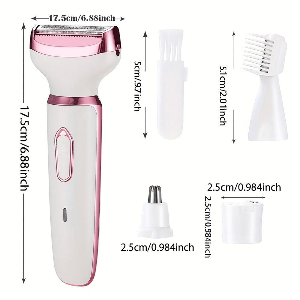 4In1 Women'S Electric Hair Remover Multifunctional Women'S Electric Shaver Trimmer Set Bikini Line Trimmer for Women USB Rechargeable for Eyebrows, Nose, Face Legs Hair Removal Portable Gentle Perfect Gift for Women