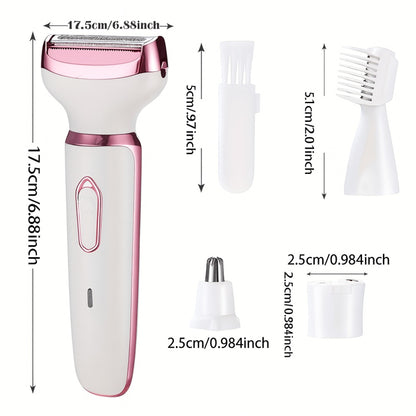 4-in-1 Electric Hair Remover for Women USB Rechargeable Shaver Trimmer – Eyebrow Nose Face Leg Bikini Line Underarm Peach Fuzz Removal Stainless Steel Blades Portable Travel Gift