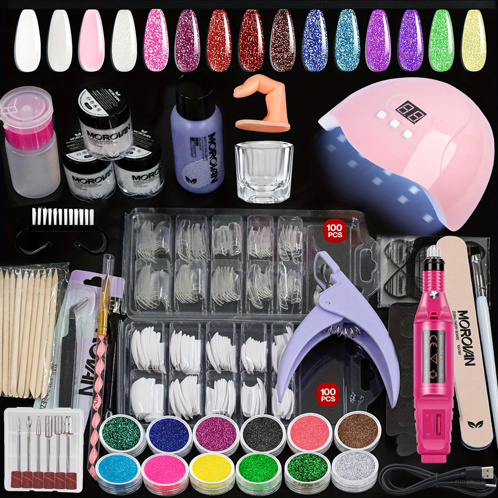 MOROVAN Acrylic Nail Kit with Drill And U V Light Full Nail Kit Set Professional Nail Starter Kit for Beginners Acrylic with Everything