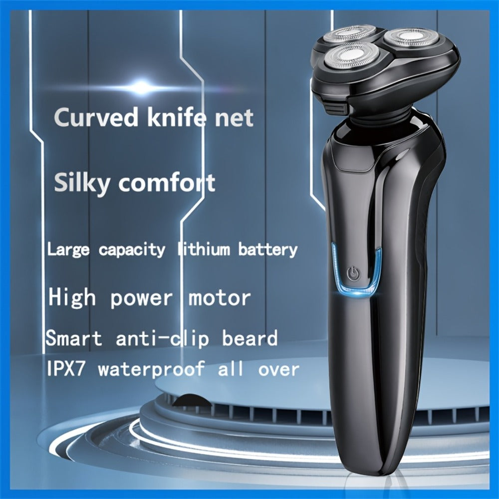 4D Floating Electric Shaver for Men - Triple Blade Waterproof Razor with LED Battery Display & Type-C Fast Charging, High-End Grooming Gift for Men & Fathers