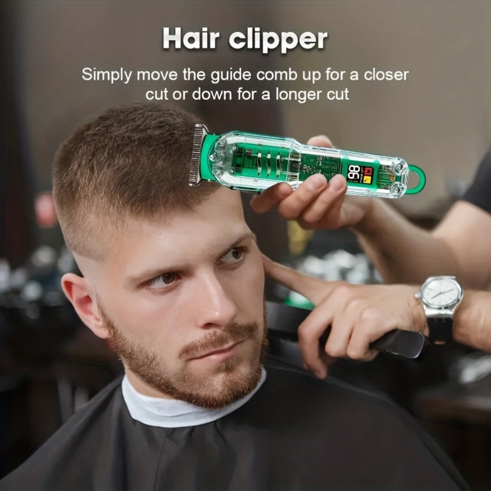 Men' Cordless Hair Clipper & Beard Trimmer with LED Display - USB-C Charging, 4 Attachments Combs (Long Hair Trimmer, Barber-Grade Clipper) - Cordless Shaver Suitable for Home & Travel - Perfect Gift for Men