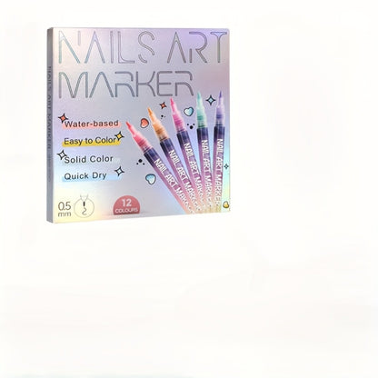 Nail Art Pen Set 12 Colors Acrylic Paint Pen 3D Doodle Quick Drying Precision Dot Stitching Pen for Home Salon Professional Nail Design Long Lasting