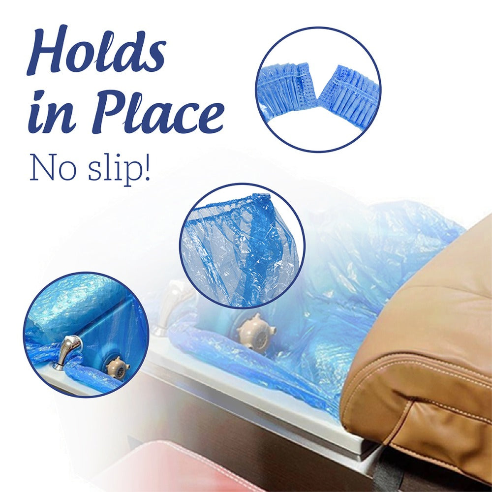 400 Count Pedicure Liners Disposable – XL Blue Spa Pedicure Bowl Liners 48'' x 48'' x 9.5 Mic – Plastic Foot Spa Liners for Chair, Tub, Salon Use