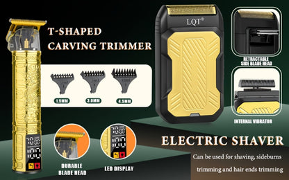Men's Hair Clipper & Trimmer Gift Set — LQT 3-Piece Cordless Professional Hair Clipper, Electric Shaver & Hair Cutter with LED Display, Gift Box Packaging, Perfect Father’s Day & Birthday Gift