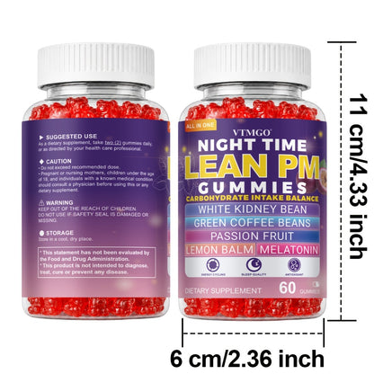 Night Time Lean PM Gummies — Melatonin, White Kidney Bean, Green Coffee, Lemon Balm & Passionflower | Sleep Support & Nighttime Wellness | Natural Quiet Balance Formula | 60 Gummies