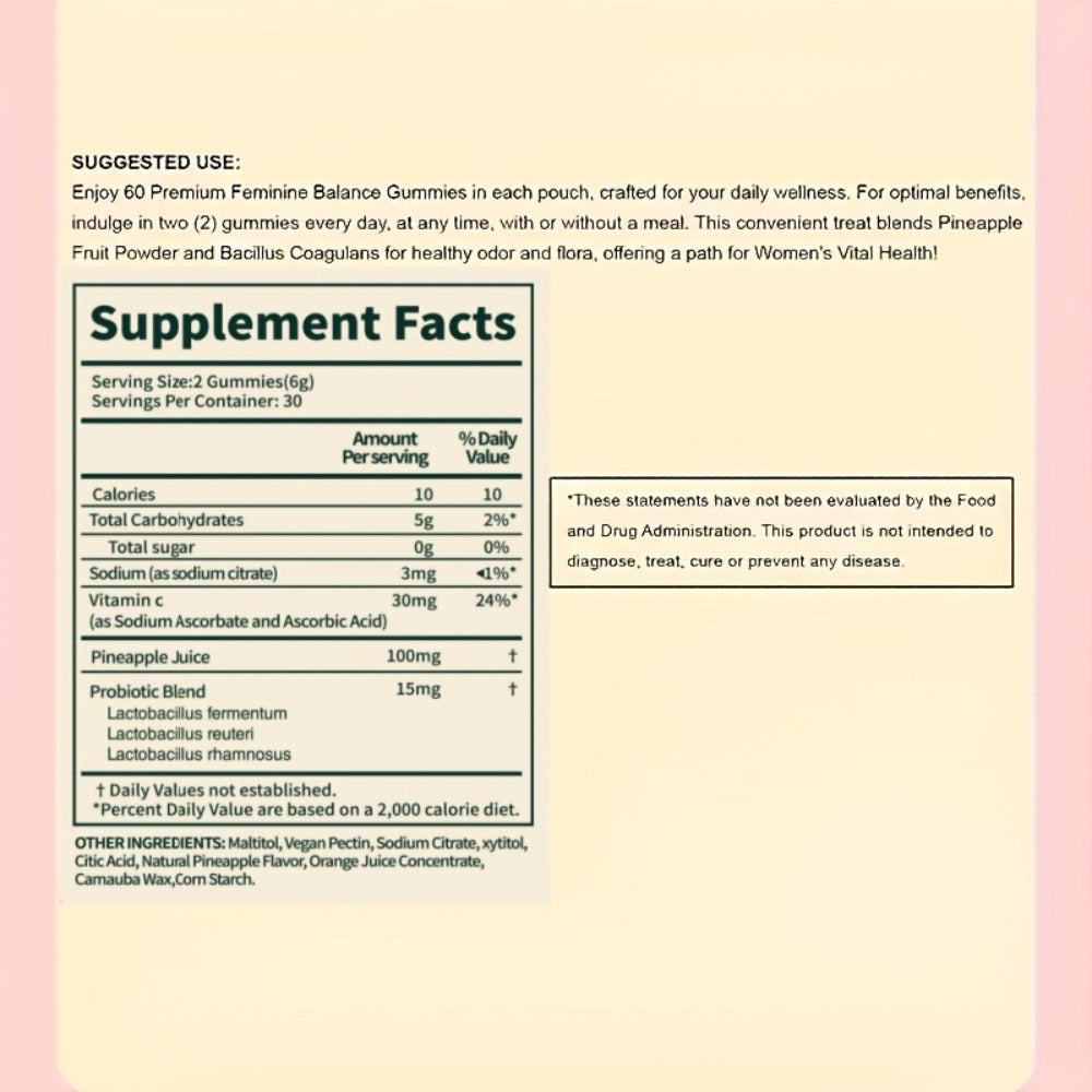 60/120pcs Premium Feminine Balance Gummies | Hawaiian Pineapple Flavor, Women'S Health & Wellness, Probiotics, Preferred Gift for Women - GLOWGEMS