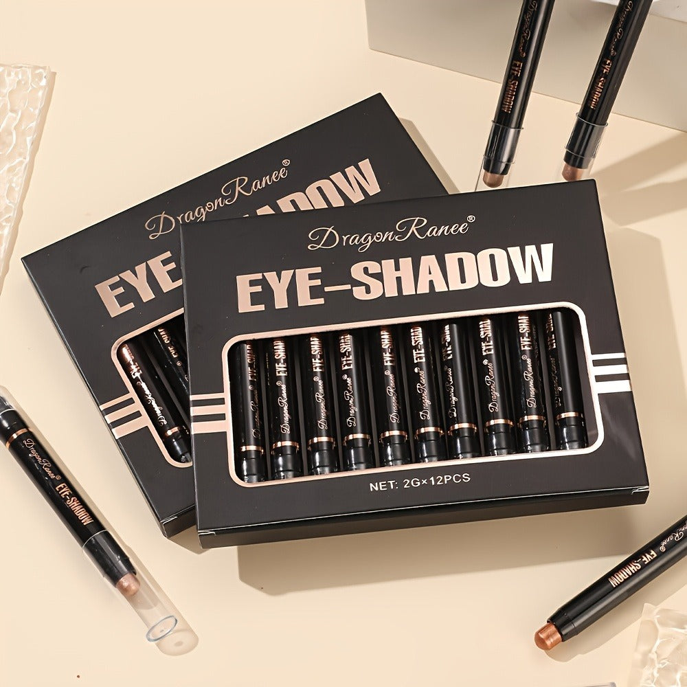 Eyeshadow Stick Set 12 Pcs — Double-Ended Shimmer Eye Shadow Pencil with Brush, Waterproof Long-Lasting Glitter Eye Makeup Kit, Squalane-Infused, Perfect Mother's Day & Stage Makeup Gift