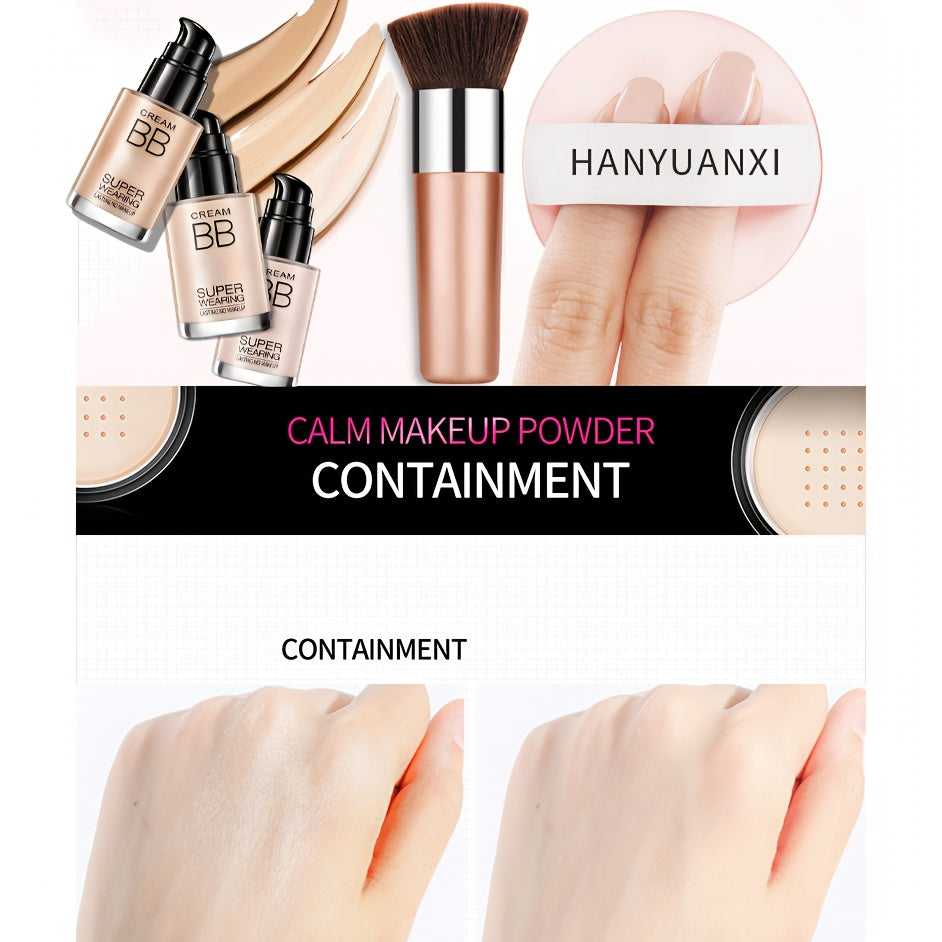 Flawless Face Makeup Kit- BB Cream & Makeup Powder & Brush, Includes Full Coverage Foundation, Moisturizing BB Cream, Waterproof Loose Setting Powder, Brush And Makeup Sponge, Hydrating Formula for All Skin Types | Ideal Halloween & Christmas Gifts