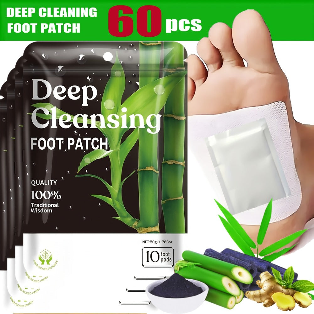 Foot Detox Patches Bamboo Vinegar & Ginger — Deep Cleansing Foot Pads, Natural Plant Ingredients, Alcohol-Free Moisturizing Foot Care Patch | 60 or 160 Pcs Set