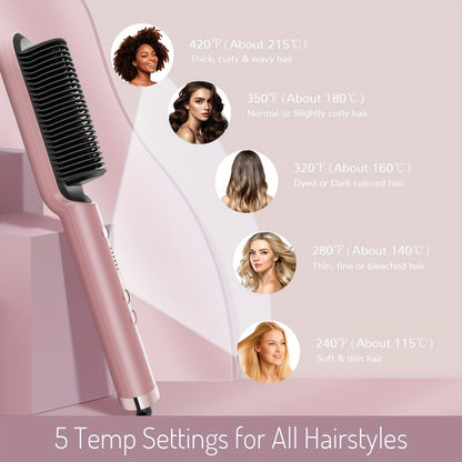 Hair Straightener & Curling Iron Set for Women – Flat Iron Straightening Brush, Anti-Scald, Precise Temperature Control, Auto Shut-Off, Home Office Travel & Birthday Gift