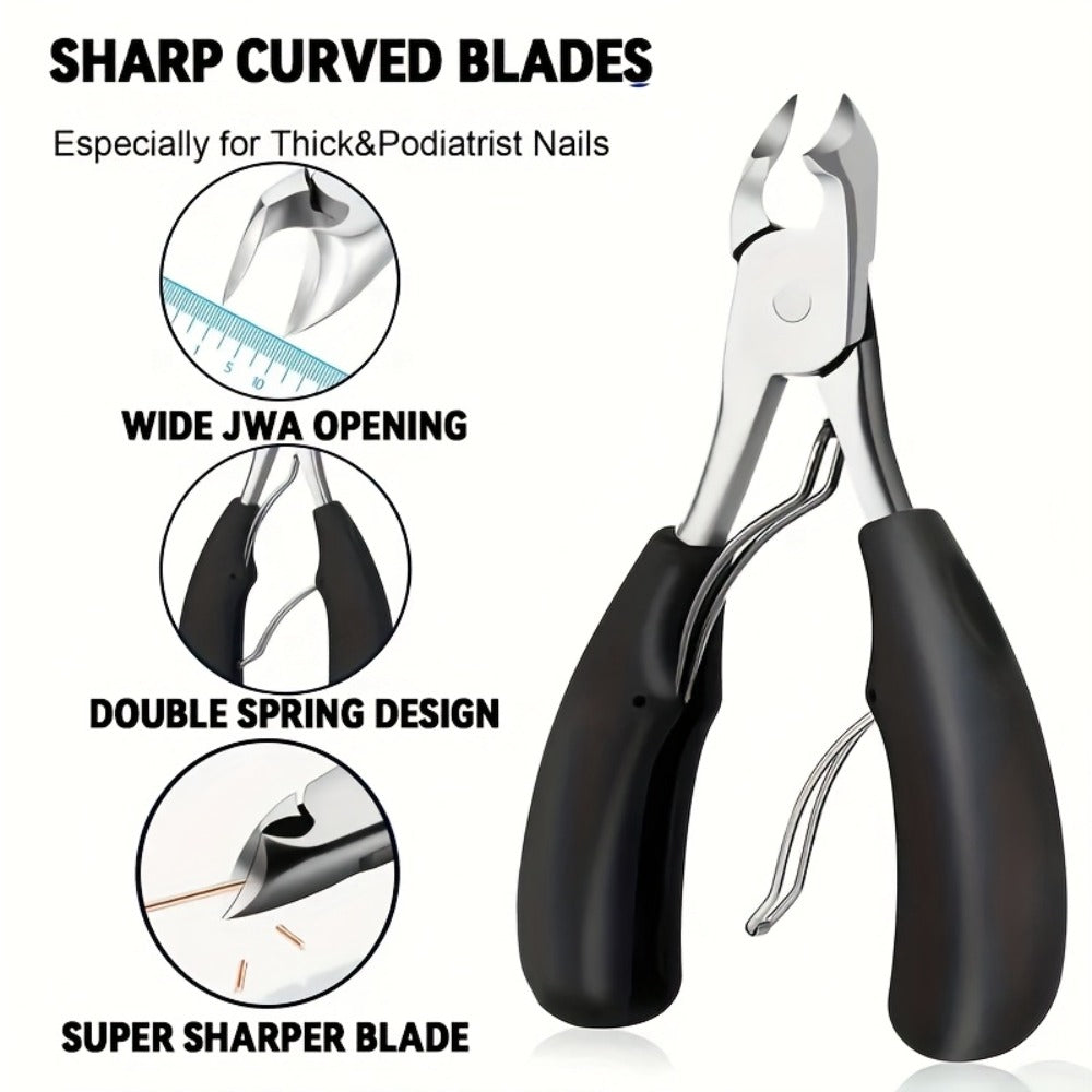 4-Pack Heavy Duty Nail Clippers Set - Angled Nail Clippers for Thick Nails with Catch, Stainless Steel, Wide Mouth Opening, Mess-Free Clippers for Unisex